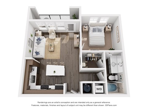 Floor plan for 1 bed, 1 bath, 761 sqft